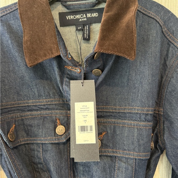 Veronica Beard Dark Denim Jacket with Brown Collar - Picture 3 of 12